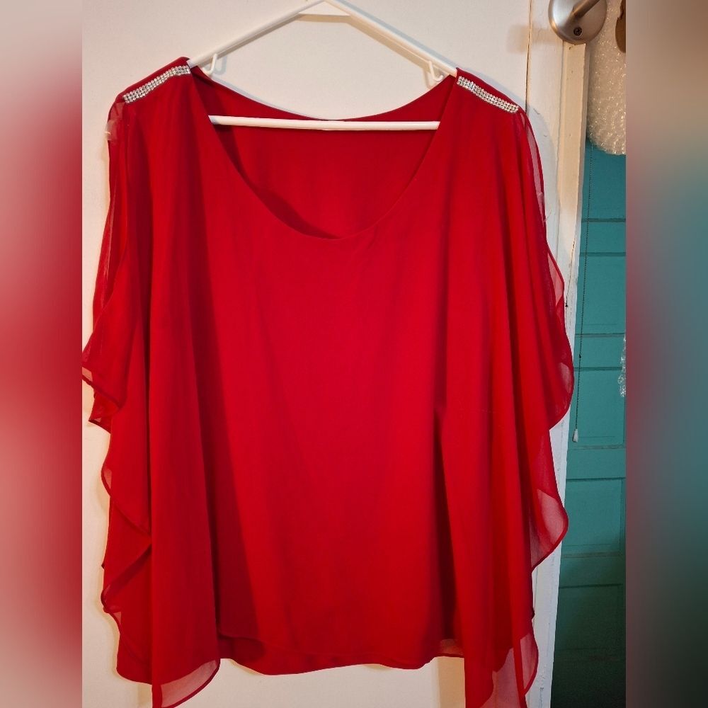 CB Vibrant Red Women's Top W Rhinestone Accents 2 X
